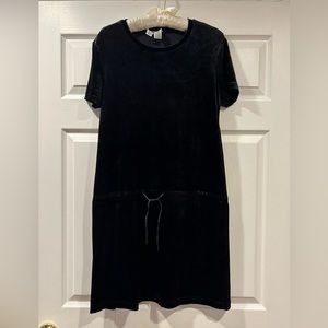 DKNY black velvet dress with drawstring embellishment. Size medium